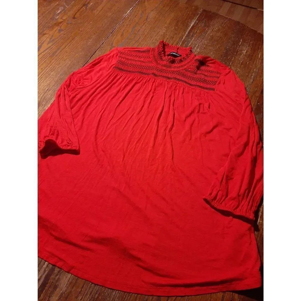Size 14/16 Lane Bryant Red Black Shurred Top Swing Shirt Top Blouse 3/4 Sleeve